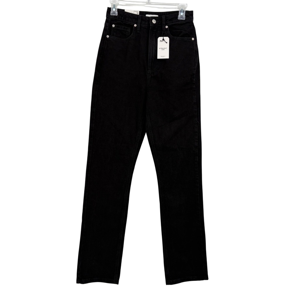 Forever 21 Straight Leg Jeans High Rise Slim Fit Black Denim Minimalist 26